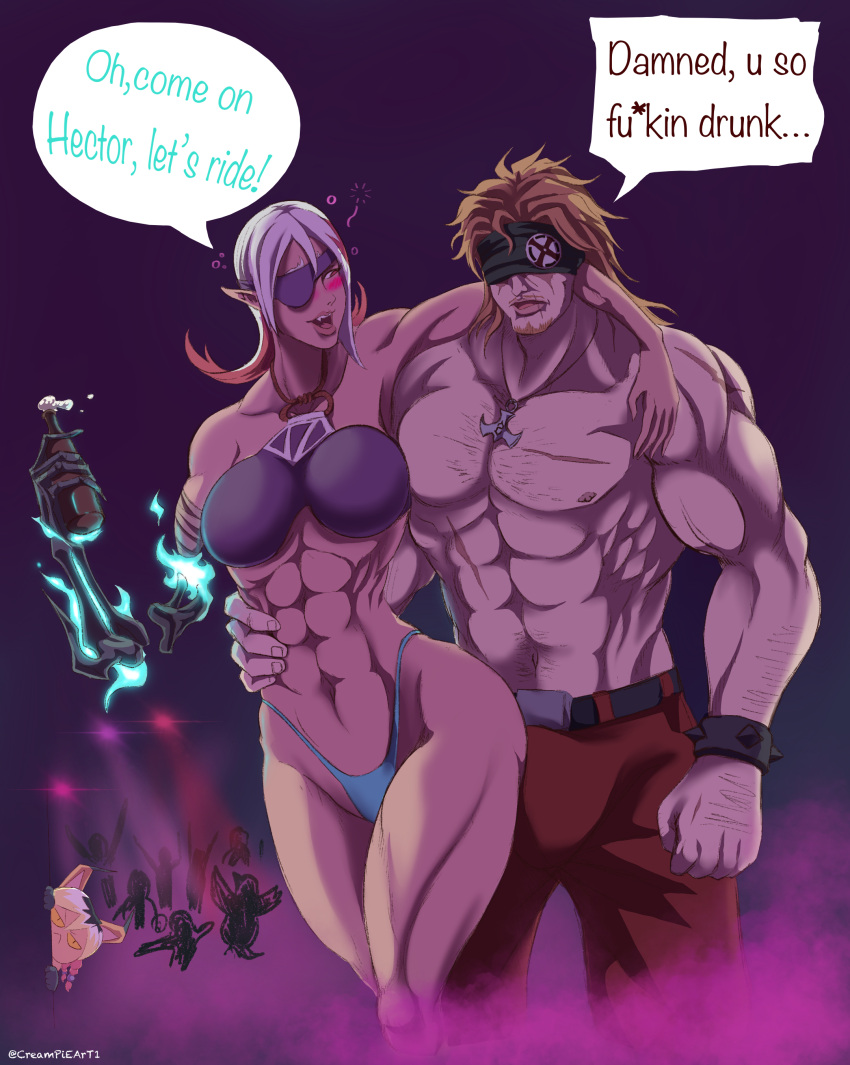 1boy 1girls abs creampieart1 drunk floppa g-string hector muscular muscular_female original original_character original_characters party six_pack tan_skin white_hair x4th xsix