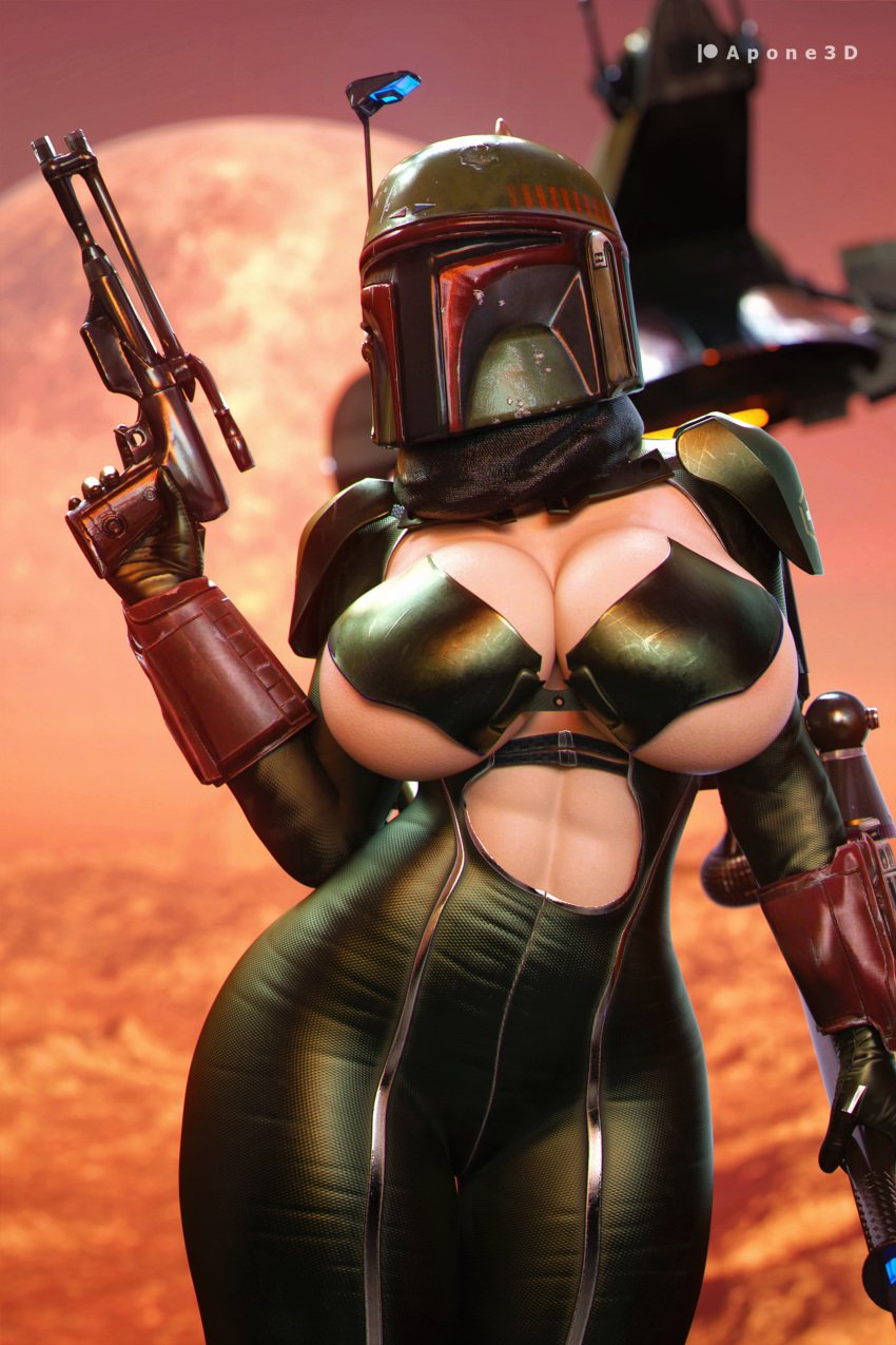 1girls 3d absurd_res apone3d boba_fett booba_fett female female_only genderswap genderswap_(mtf) helmet hi_res light-skinned_female light_skin rule_63 solo standing star_wars tagme