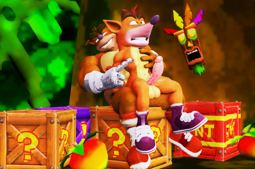 3boys 3d 3d_(artwork) aku_aku anal anal_sex anthro anthro_on_anthro anthro_penetrated anthro_penetrating anthro_penetrating_anthro balls ballsack crash_(series) crash_bandicoot crate crunch_bandicoot dr.ivopingasnik erect_nipples erect_penis erection gay humanoid humanoid_genitalia humanoid_penis looking_pleasured male male/male male_only male_penetrated male_penetrating male_penetrating_male muscular muscular_anthro muscular_male nipple_play nipples nude nude_male pecs pectorals sfm shoes shoes_on source_filmmaker tnt tnt_crate wumpa_fruit