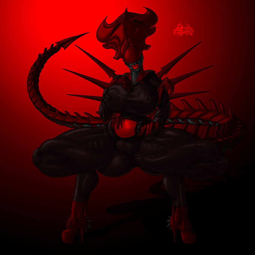 1:1 abs absurd_res alien alien_(franchise) anus areola ass big_anus big_areola big_breasts big_butt big_nipples bimbo bimbo_xenomorph black_body breasts claws clothed clothing crouching digital_drawing_(artwork) digital_media_(artwork) english_text eyeless female female_xenomorph genitals gradient_background hand_on_breast hand_on_leg hand_on_stomach heart hi_res high_heels huge_areola huge_breasts huge_butt lips long_tail looking_at_viewer multicolored_body muscular muscular_female navel nipples pussy rashchaos red_body red_lips shadow sharp_claws sharp_spikes signature simple_background smile smiling_at_viewer solo spikes text thick_thighs weapon_tail xenomorph xenomorph_queen