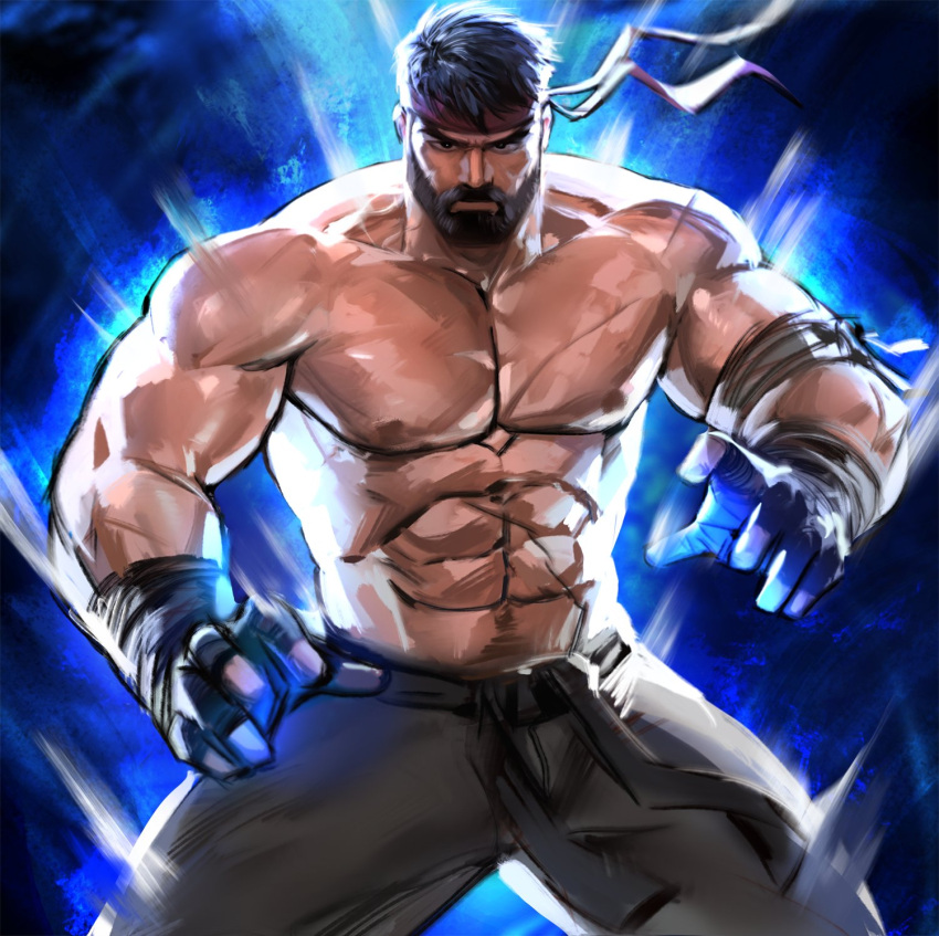 1boy 2022 bara dopq light-skinned_male male male_only muscular muscular_male ryu_(street_fighter) street_fighter street_fighter_6 street_fighter_v topless