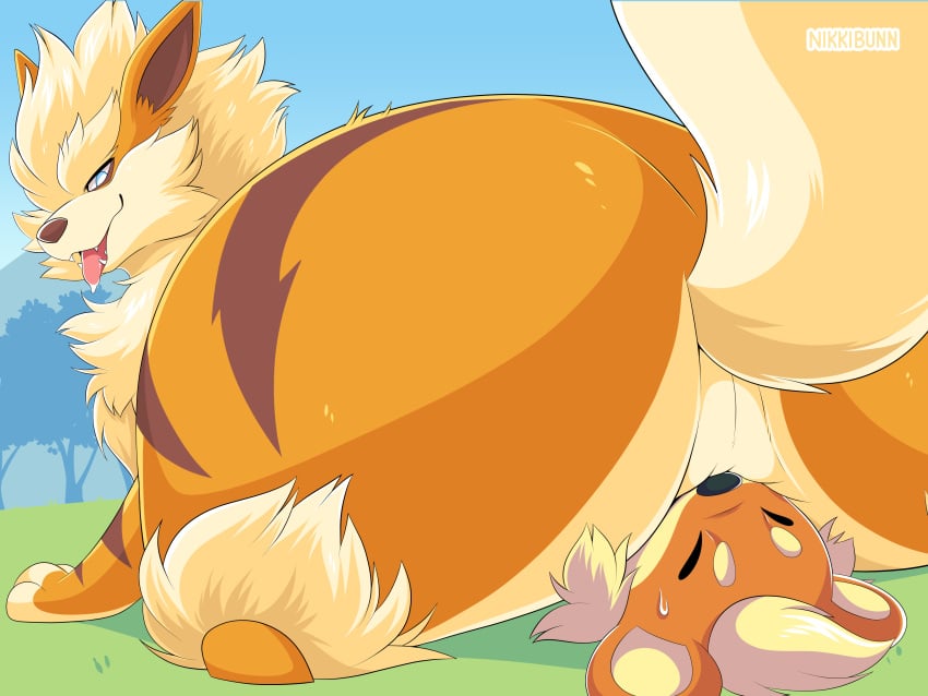 4:3 absurd_res alpha_(mating_season) arcanine ass big_butt canid canine duo facesitting feral growlithe gunther_(mating_season) hi_res male male/male male_only mammal nikkibunn nintendo pokemon pokemon_(species) video_games