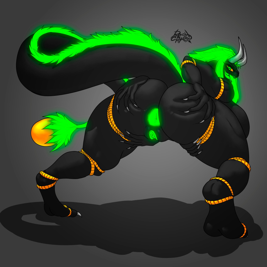 4_arms absurd_res anthro anus ass bent_over big_breasts big_butt black_body breasts colored_nails demon digital_drawing_(artwork) digital_media_(artwork) female genitals glowing glowing_anus glowing_eyes glowing_hair glowing_mouth glowing_tail gradient_background green_eyes green_hair hair hand_on_butt hand_on_leg hi_res horn huge_breasts huge_butt humanoid long_hair long_tail looking_back multi_arm multi_limb nails open_mouth orange_sclera pussy rashchaos rope shadow sharp_horn sharp_teeth signature simple_background spread_butt spreading tail_hair teeth tiptoes toenails white_nails white_toenails