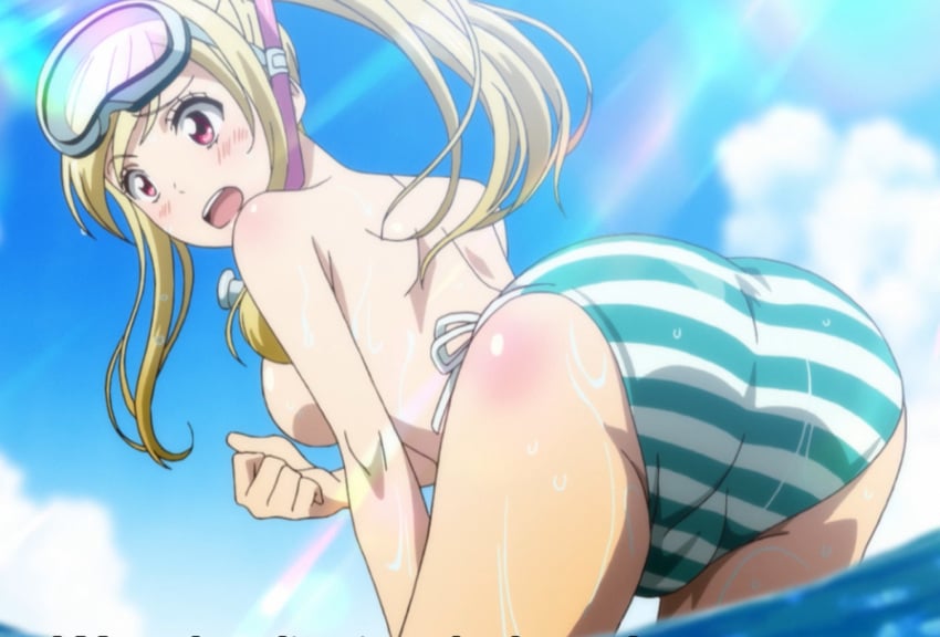 ass_focus bikini blonde_hair blush female_only large_breasts ponytail shiraishi_urara tagme theriddler06 topless wet_body yamada-kun_to_7-nin_no_majo yamada_kun_and_the_seven_witches