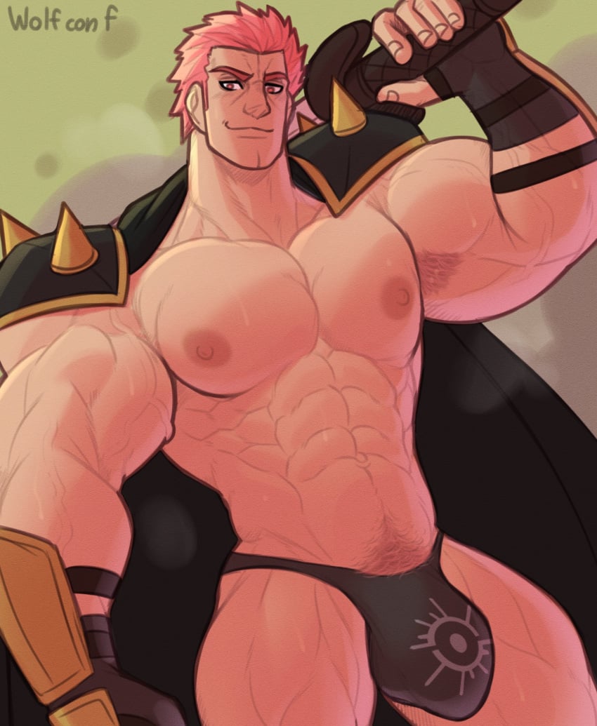 bara bulge fire_emblem fire_emblem:_three_houses fire_emblem_warriors:_three_hopes flaccid gay holst_sigiswald_goneril male male_only muscles muscular nintendo solo solo_male sweaty wolf_con_f