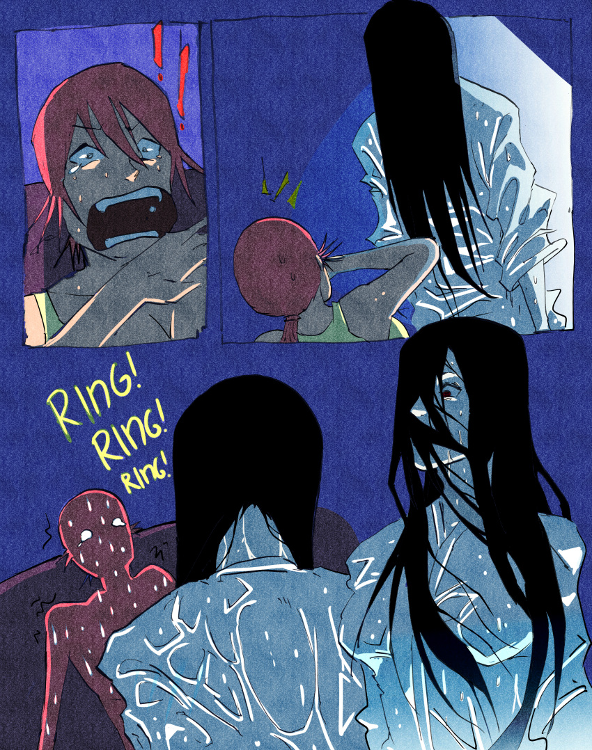 1futa 1girls black_hair clothed clothing dickgirl duo female fully_clothed futanari ghost human humanoid intersex scared standing sweating tan_skin the_ring uselessbegging wet wet_clothes yamamura_sadako