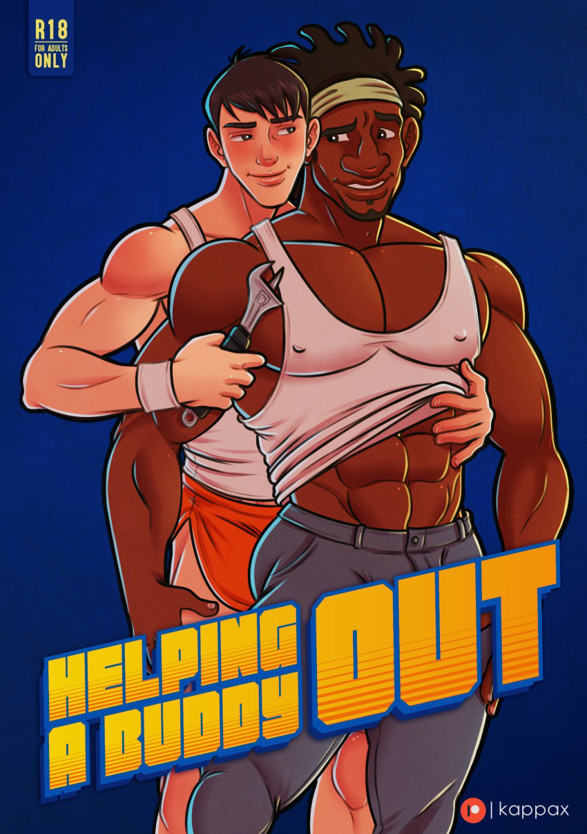 2boys bara big_hero_6 comic_cover dark-skinned_male disney gay interracial kappax light-skinned_male male/male male_only marvel tadashi_hamada text wasabi-no-ginger