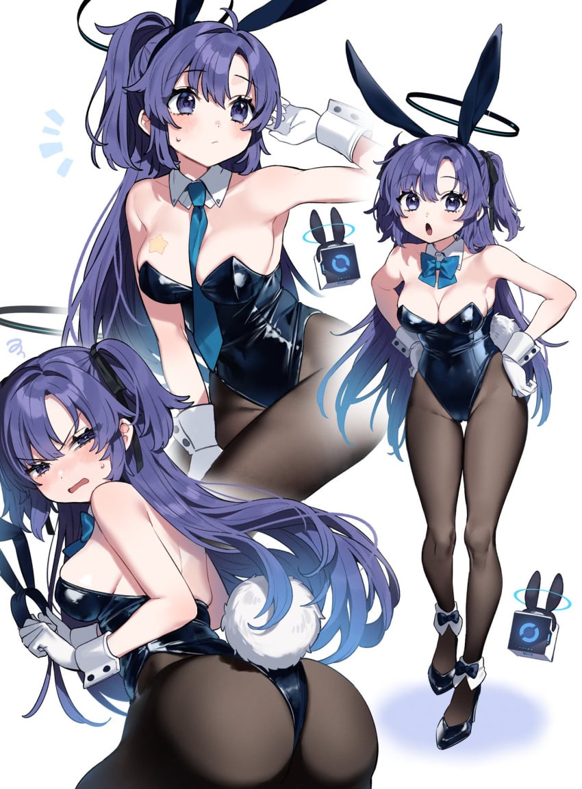 1girls alternate_costume animal_ears ass black_footwear black_leotard blue_archive blue_bow blue_bowtie blue_eyes blue_hair blush bow bowtie bunny_ears bunny_tail bunnysuit closed_mouth detached_collar fake_animal_ears fake_tail female full_body gloves halo high_heels leotard long_hair looking_at_viewer millennium_science_school_student multiple_views open_mouth pantyhose ponytail purple_eyes purple_hair rabbit_ears rabbit_tail sakura_yuki_(clochette) seminar_(blue_archive) simple_background tagme tail thighs tie twintails two_side_up white_background white_gloves wrist_cuffs yuuka_(blue_archive)