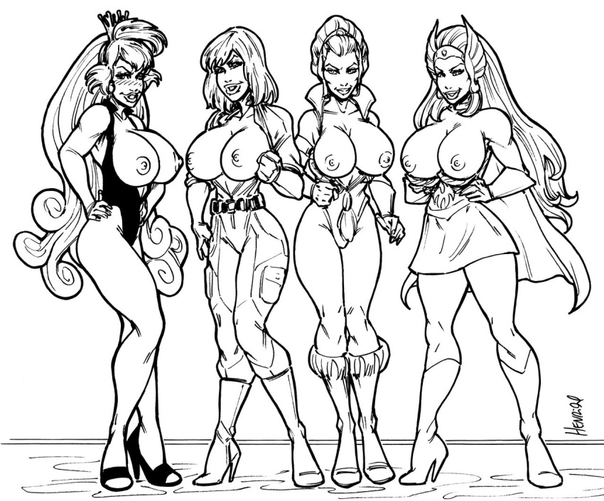 4girls april_o'neil_(tmnt_1987) big_breasts breasts crossover dragon's_lair female female_only he-man high_heel_boots high_heels hsefra masters_of_the_universe monochrome multiple_girls nipples princess_adora princess_daphne she-ra she-ra_princess_of_power sketch teela teenage_mutant_ninja_turtles teenage_mutant_ninja_turtles_(1987) tmnt_1987