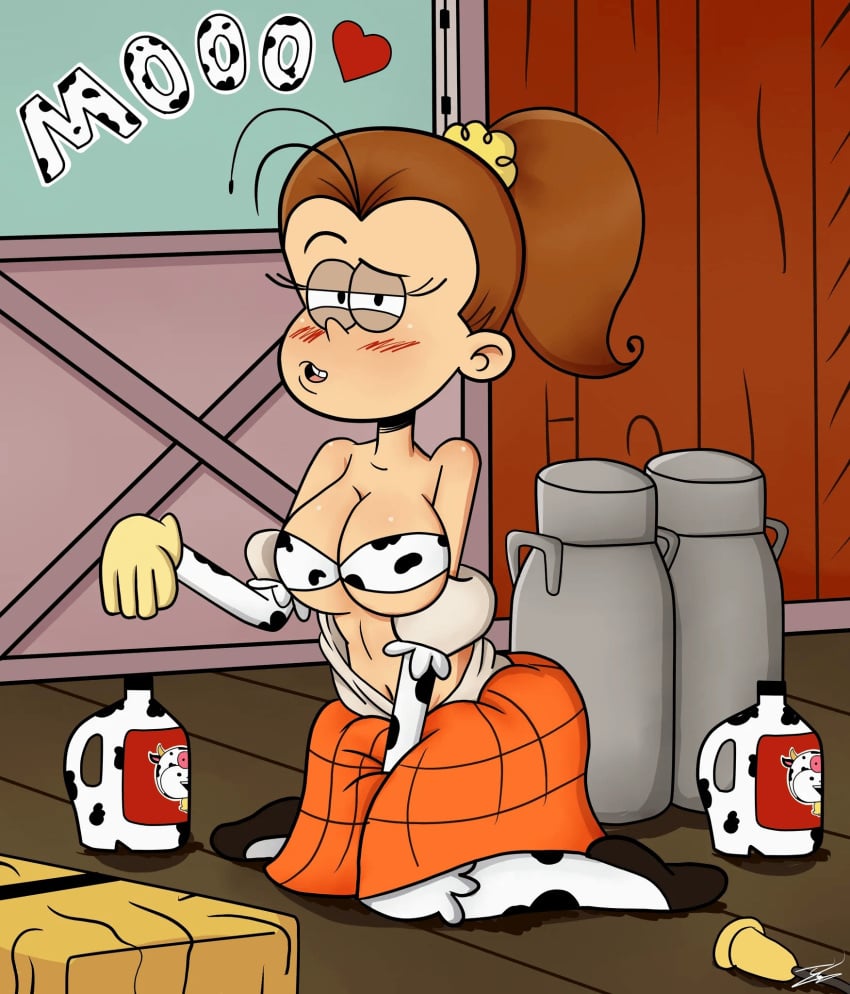 aged_up big_breasts braid cow_girl luan_loud milk pepemay93 ponytail solo_female tagme the_loud_house