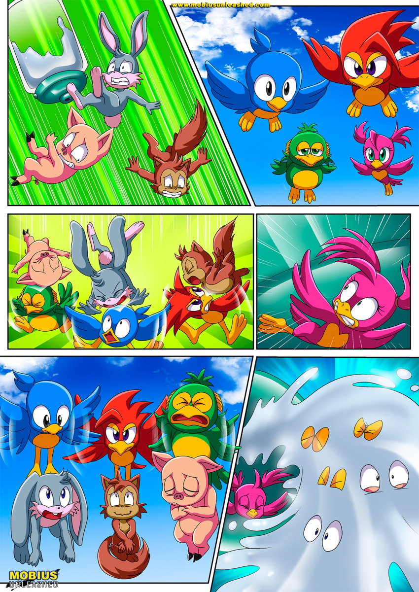 bbmbbf bird comic comic_page female flicky male mobius_unleashed palcomix pig rabbit sega sonic_(series) sonic_the_hedgehog_(series) squirrel the_mayhem_of_the_kinky_virus_(comic)