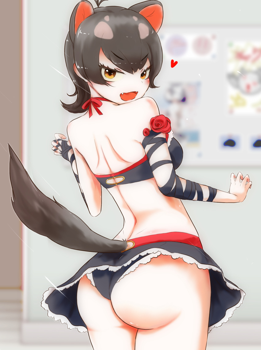 1girls ass ass_focus female female_only kemono_friends looking_at_viewer open_mouth popoket smile solo swimsuit tail tasmanian_devil_(kemono_friends)