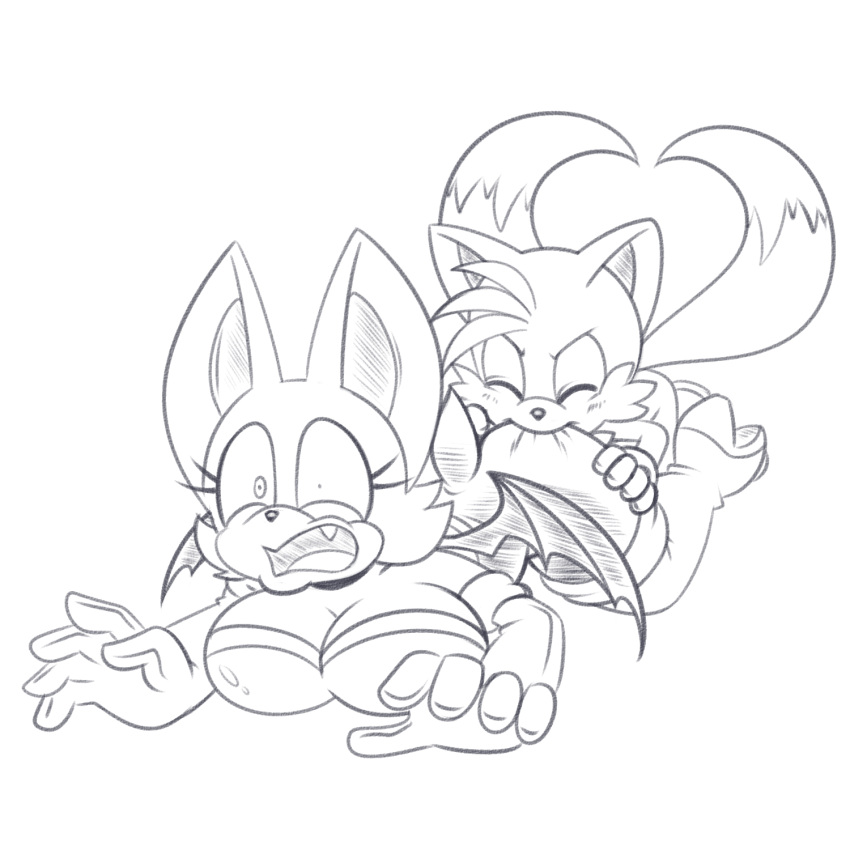 anthro ass ass_biting bat bite breasts fox funny hyoumaru older_female prone rouge_the_bat sonic_(series) sonic_the_hedgehog_(series) tails younger_male