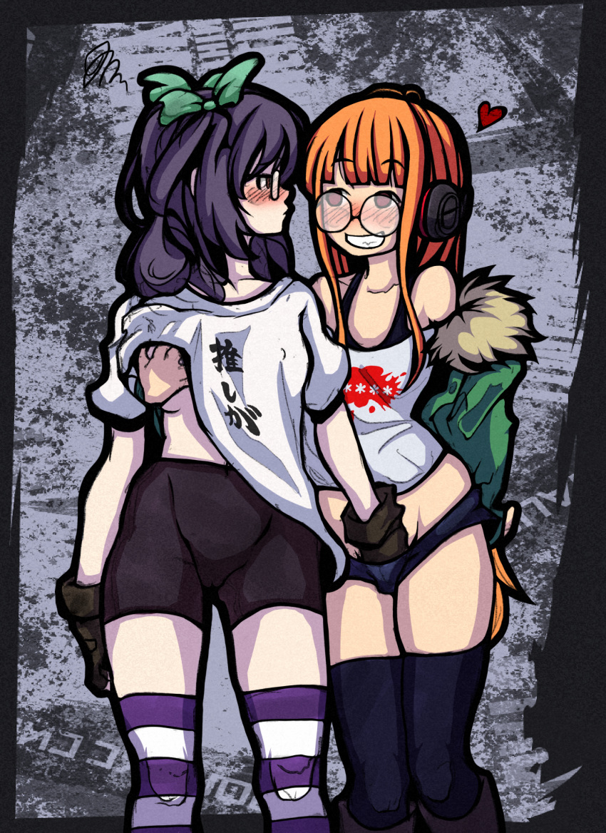 2girls clothed clothing duo female female_only fully_clothed groping human light-skinned_female light_skin multiple_girls nagi_usui neo:_the_world_ends_with_you persona persona_5 ritax sakura_futaba spaghett8 tagme the_world_ends_with_you thighhighs yuri