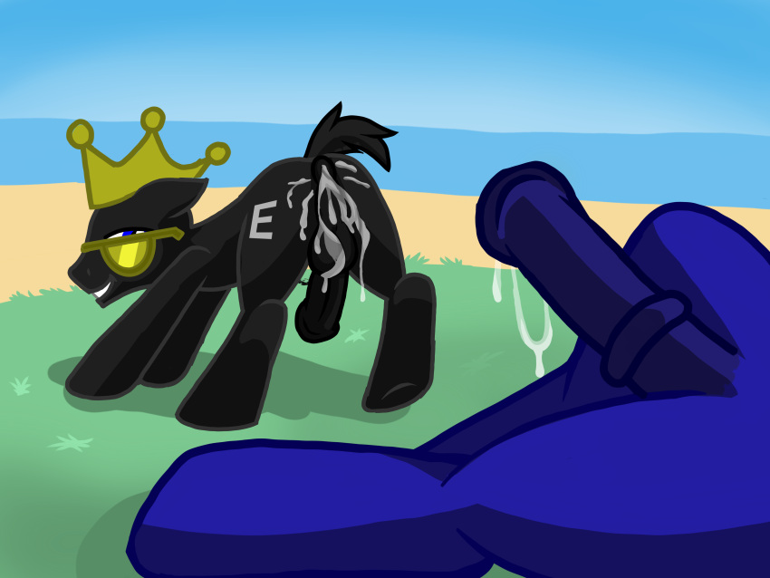 anonymous_artist beach black_body cum cum_in_ass e_lentes feral feral_on_feral horse male/male male_penetrated male_penetrating male_penetrating_male my_little_pony penis pony_town virginity_loss