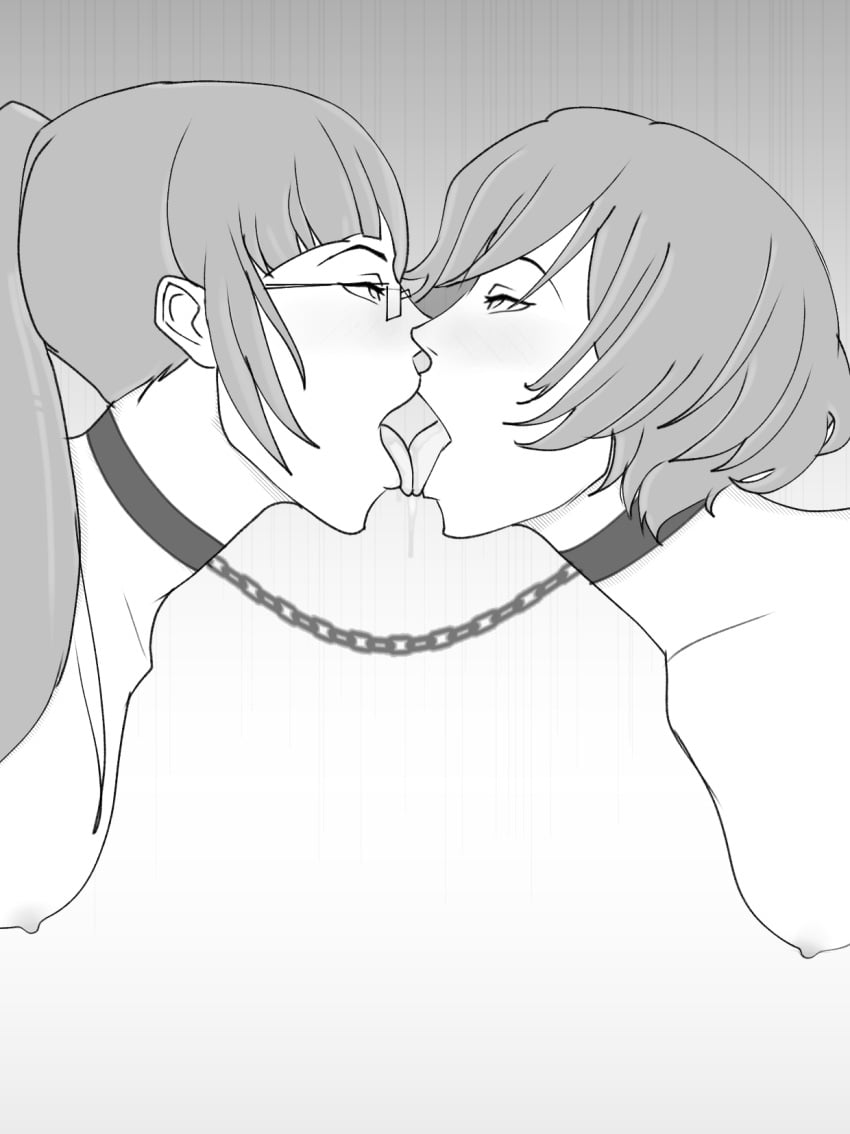 2girls ahe_gao blush breasts chains choker collar collarbone ddoggins drooling eyes_rolling_back female female/female female_only greyscale incest jujutsu_kaisen lesbian multiple_girls selfcest sisters slave tongue_out twincest twins yuri zenin_mai zenin_maki