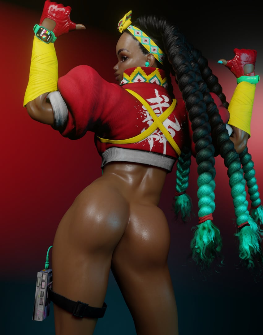 1girls 3d 3d_(artwork) alternate_version_available ass ass_focus behind_view big_ass blender cg dark-skinned_female dark_skin dat_ass female female_focus female_only kimberly_jackson solo solo_focus street_fighter street_fighter_6 xzcrystal3d