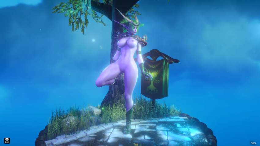 1girls 3d big_breasts blizzard_entertainment green_hair horns nude purple_skin pussy solo thick_thighs warcraft world_of_warcraft ysera