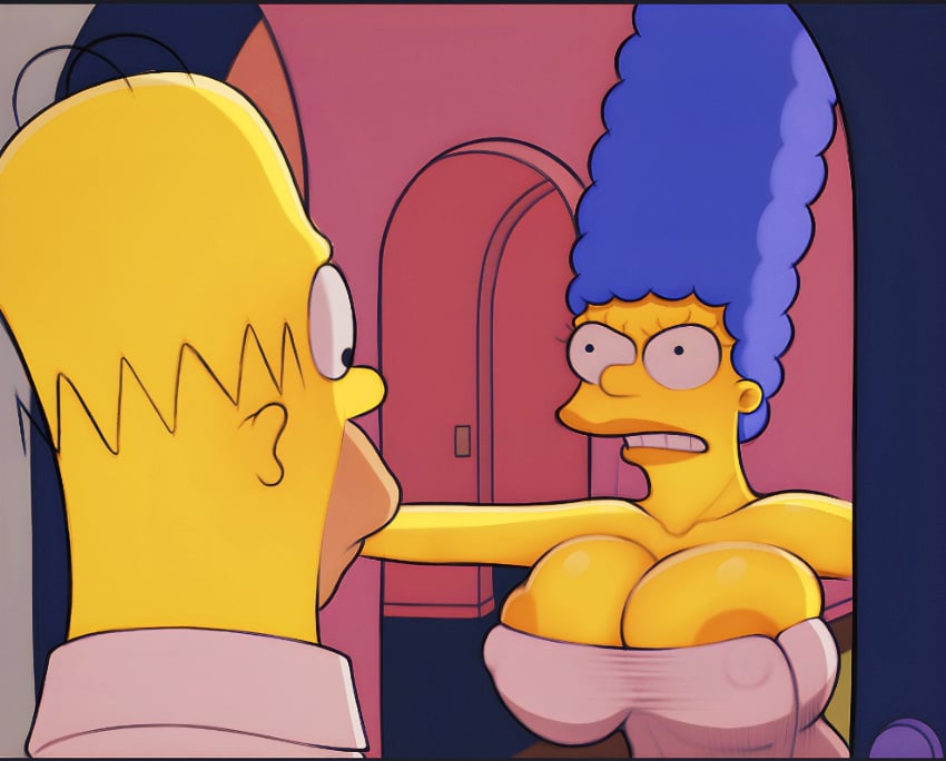 20th_century_fox 20th_century_studios ai_generated big_breasts cydlock homer_simpson male_focus marge_simpson milf the_simpsons