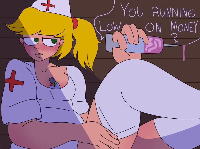 1girls 2023 blonde_hair drawinecchi female fully_clothed hat light_skin light_skinned_female nurse nurse_(terraria) nurse_cap question self_upload stockings syringe terraria