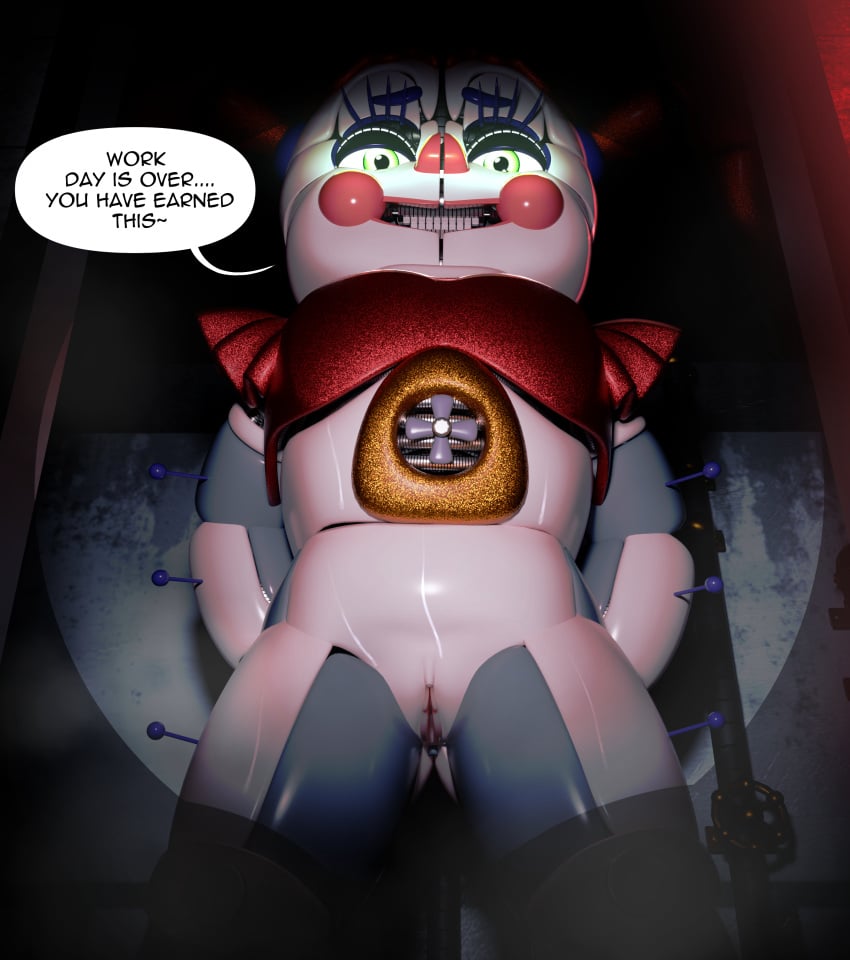 3d baby_(fnafsl) circus_baby circus_baby_(fnaf) circus_baby_(original) female five_nights_at_freddy's five_nights_at_freddy's:_sister_location girl green_eyes jordevoir pov remake robot solo solo_female steam sweat text