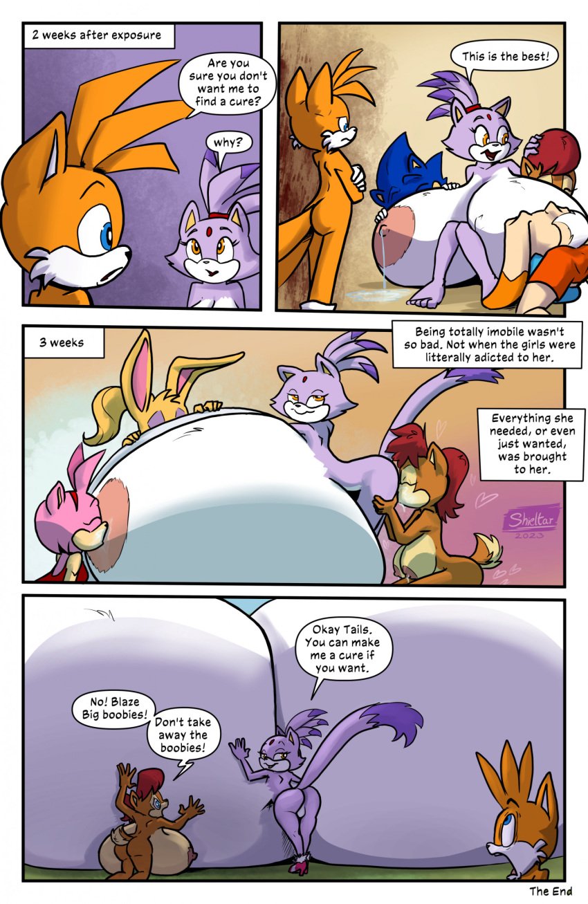 2_tails amy_rose anthro archie_comics big_breasts blaze_the_cat blue_eyes bodily_fluids breast_expansion breastfeeding breasts brown_body brown_fur bunnie_rabbot canid canine chipmunk closed_eyes comic cream_the_rabbit cunnilingus dipstick_tail domestic_cat eulipotyphlan eyeshadow felid feline felis female female/female forehead_gem fox fur gem genital_fluids ground_squirrel group growth hair hedgehog hi_res huge_breasts hyper hyper_breasts lactating lagomorph leporid looking_back looking_pleasured makeup male mammal markings multi_tail nipples nude oral pink_body pink_fur purple_body purple_eyeshadow purple_fur rabbit red_hair rodent sally_acorn sciurid scut_tail sega sex shieltar short_tail sonic_(series) sonic_the_hedgehog sonic_the_hedgehog_(archie) sonic_the_hedgehog_(comics) sonic_the_hedgehog_(series) tail tail_markings vaginal_fluids vaginal_penetration yellow_body yellow_eyes yellow_fur