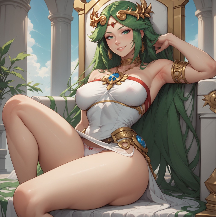 1girls ai_generated bewaretheaimachinegod green_hair kid_icarus nintendo palutena thighs throne