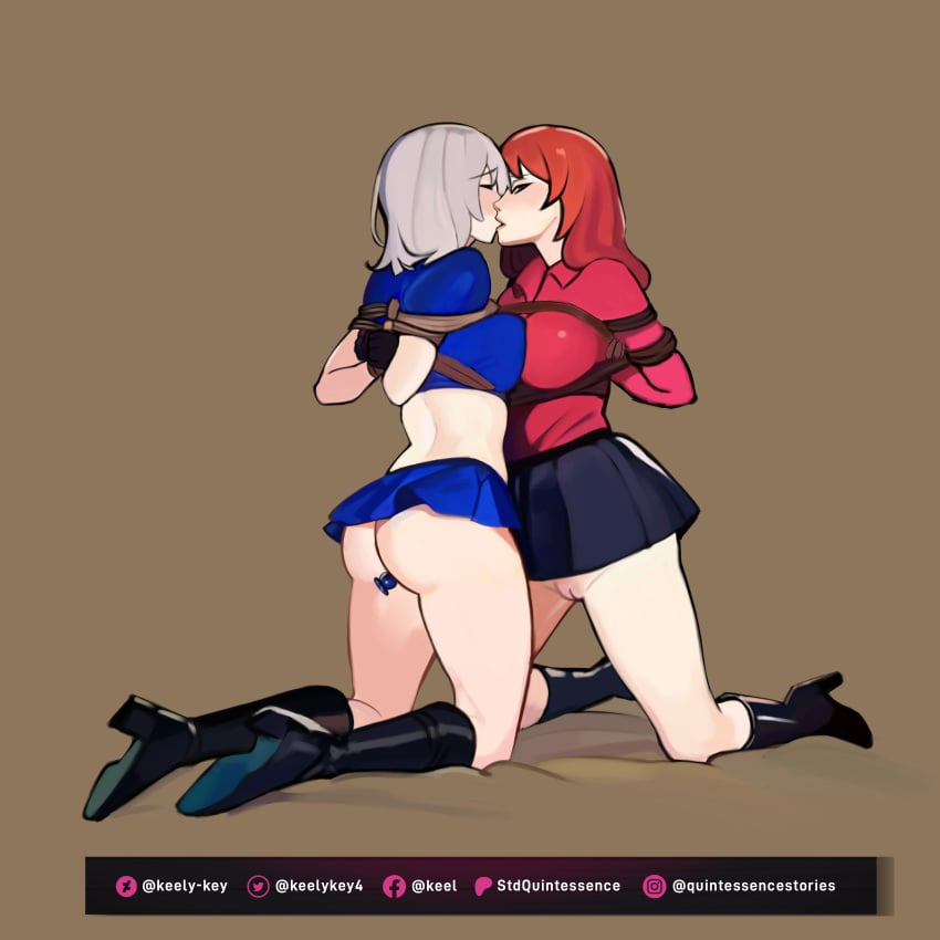 arms_behind_back bondage boots duo fanart female femsub high_heel_boots kneeling multiple_girls multiple_subs nsfw rope rule34draw sex_toy yuri