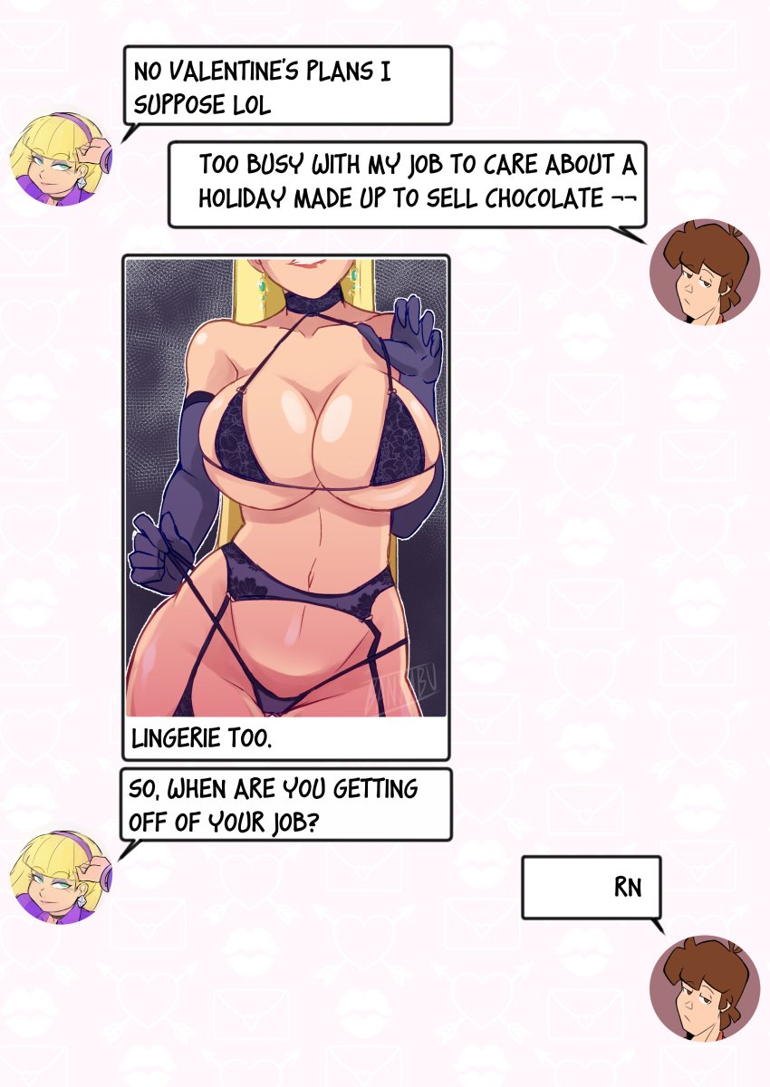 1boy 1girls aged_up banjabu blonde_hair breasts brown_hair chat_log curvy curvy_body dipper_pines english_text fanon_couple flirting gravity_falls imminent_sex inviting inviting_to_sex large_breasts lingerie message pacifica_northwest phone phone_screen photo sexting text text_message valentine's_day