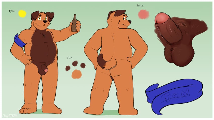 alcohol anthro anthro_only aroused beer belly beverage canid canine canis domestic_dog furry furry_only genitals hi_res incestuous_fantasy male mammal model_sheet no_humans nude onykr penis pinup pose presenting tom_(onykr)