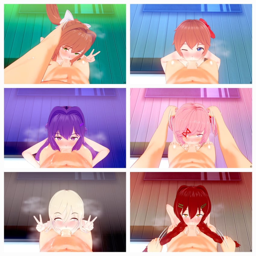 3d 6+girls 6girls amy_(doki_doki_literature_club) blowjob blue_eyes deepthroat doki_doki_literature_club erection fellatio female female_focus gomgom green_eyes human koikatsu libitina_(doki_doki_literature_club!) male monika_(doki_doki_literature_club) multiple_girls natsuki_(doki_doki_literature_club) penis pink_eyes pink_hair ponytail pov purple_eyes purple_hair red_bow sayori_(doki_doki_literature_club) snot sweat tears yuri_(doki_doki_literature_club)