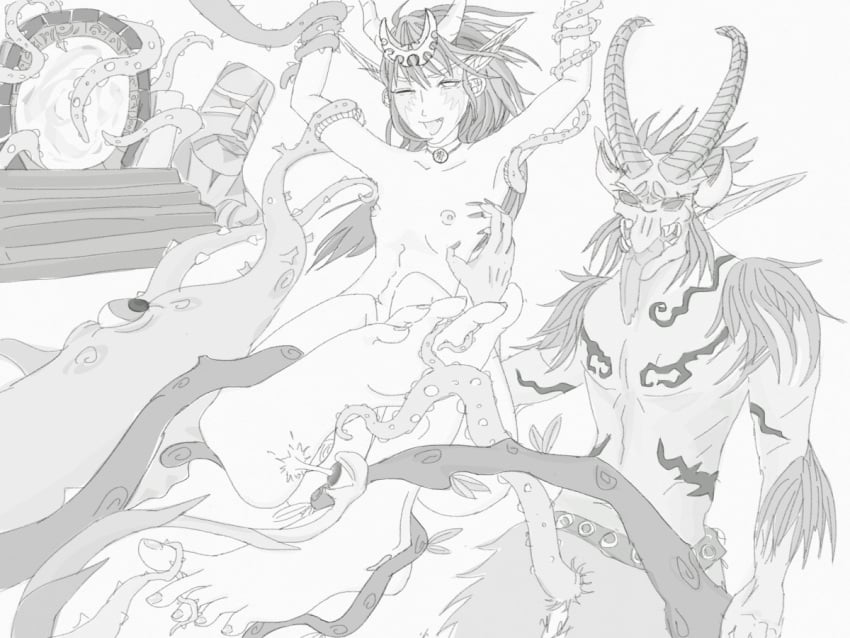 1boy 1girls blizzard_entertainment emerald_nightmare horns nude satyr sketch tickle_torture tickling void_corruption_(warcraft) warcraft world_of_warcraft xavius ysera