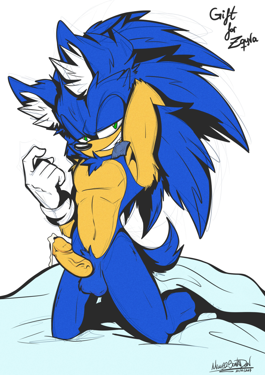 blue_fur chest_fur condom cum erection gloves handwear hedgehog humanoid male male_only mimy92sonadow penis precum seductive seductive_smile sega solo sonic_(series) sonic_the_hedgehog sonic_the_hedgehog_(series) white_gloves white_handwear yellow_chest_fur