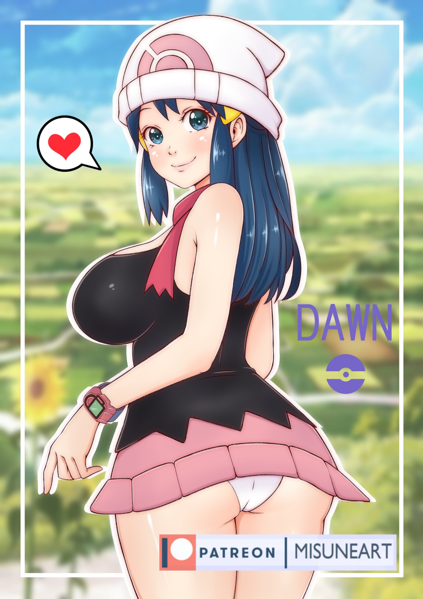 1girls absurd_res alternate_breast_size blue_eyes blue_hair breasts dawn_(pokemon) female female_only hi_res large_breasts misune_art nintendo panties pokemon pokemon_dppt skirt solo