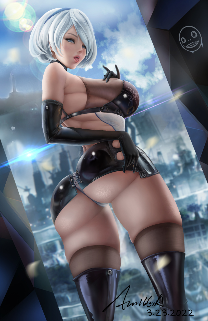 1girls almega ass ass_grab big_ass blue_eyes breasts curvaceous curvy curvy_body curvy_female curvy_figure curvy_hips emil_(nier) female female_focus female_only goth goth_girl huge_ass large_ass nier:_automata plump_ass slim_waist solo solo_female thick_thighs thighs voluptuous wide_hips yoko_taro yorha_2b