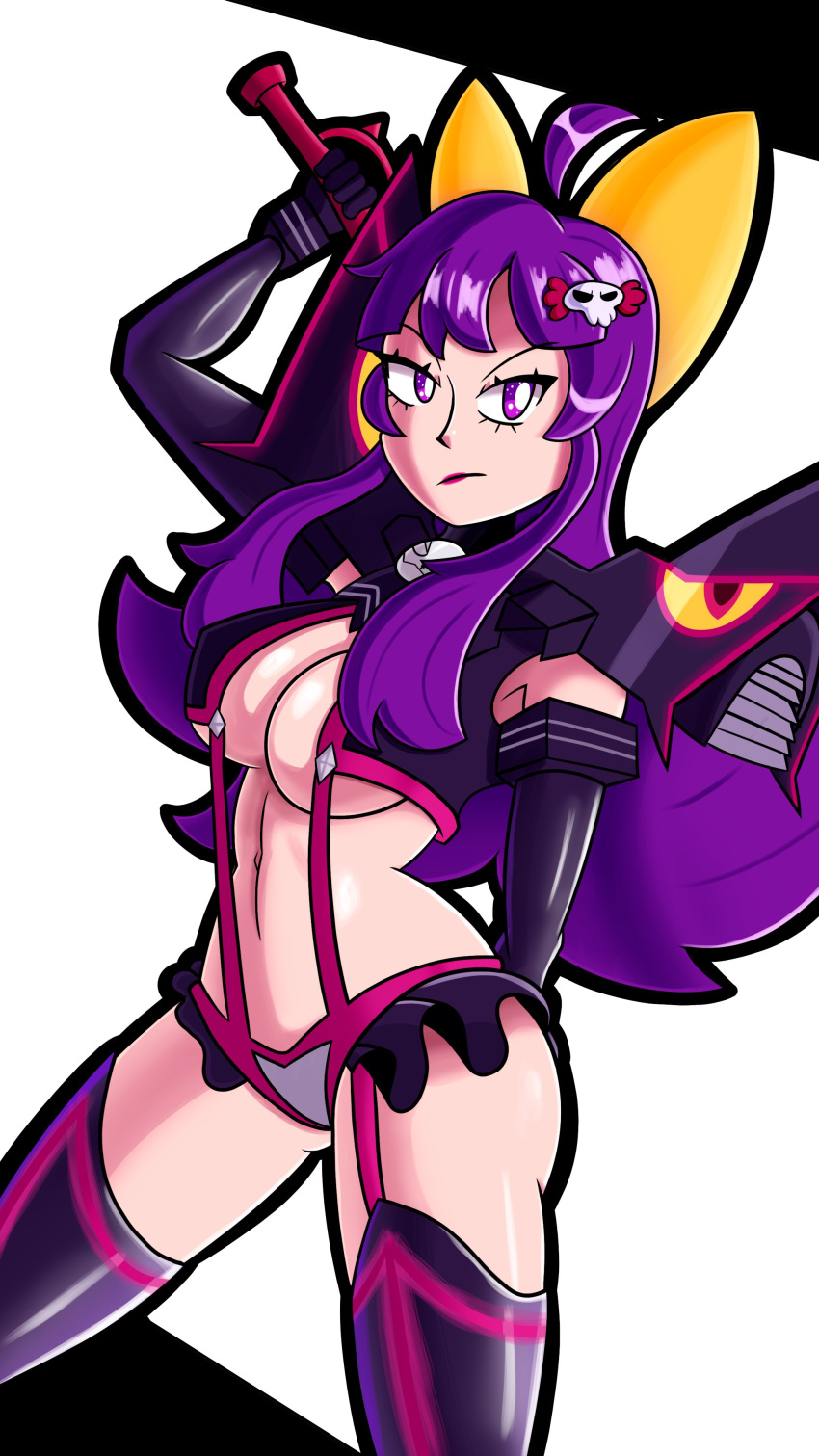 breasts kill_la_kill light-skinned_female light_skin matoi_ryuuko_(cosplay) purple_eyes purple_hair robveemo senketsu thighs violentine_(sarukaiwolf)