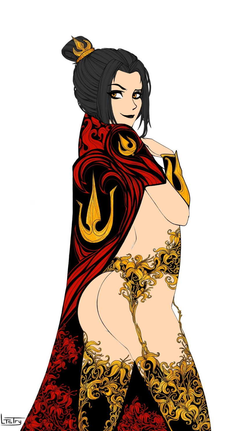 ass avatar_the_last_airbender azula black_lipstick bottomless cape edit female female_focus female_only fire_nation human jewelry lipstick looking_at_viewer ltstry no_panties pose posing royalty side_view sketch solo solo_female solo_focus stockings white_background