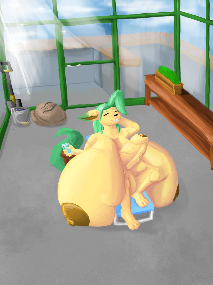 anthro balls big_breasts big_penis breasts doc002 eeveelution foreskin furry futanari genitals hi_res huge_breasts huge_cock hyper hyper_breasts hyper_genitalia hyper_penis intersex leafeon leafy_darwin_(pelleelle) nintendo penis plant pokemon pokemon_(species) solo sun uncircumcised uncut unretracted_foreskin video_games