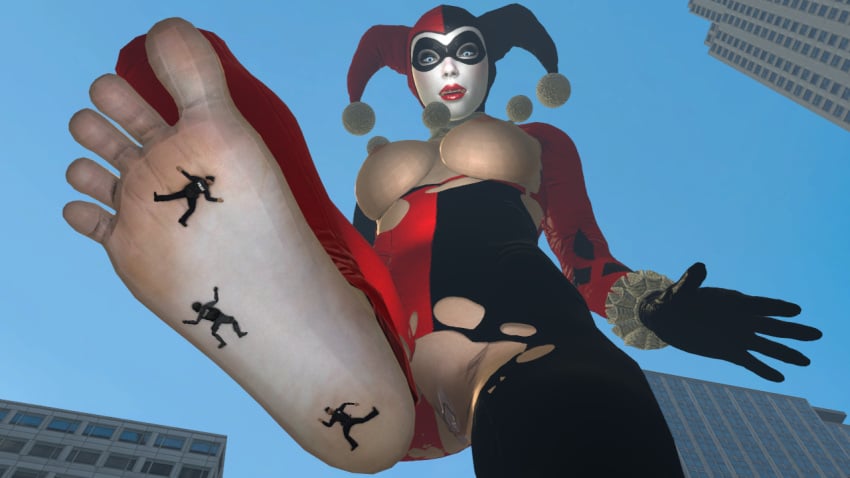 1girls 3d barefoot batman:_arkham_knight batman_(series) bodysuit breasts dc dc_comics female female_focus foot_fetish foot_focus giantess harley_quinn harley_quinn_(arkham) harley_quinn_(arkham_knight) harley_quinn_(classic) larger_female larger_female_smaller_male lostlog male nipples pussy size_difference smaller_male solo stepped_on torn_clothing