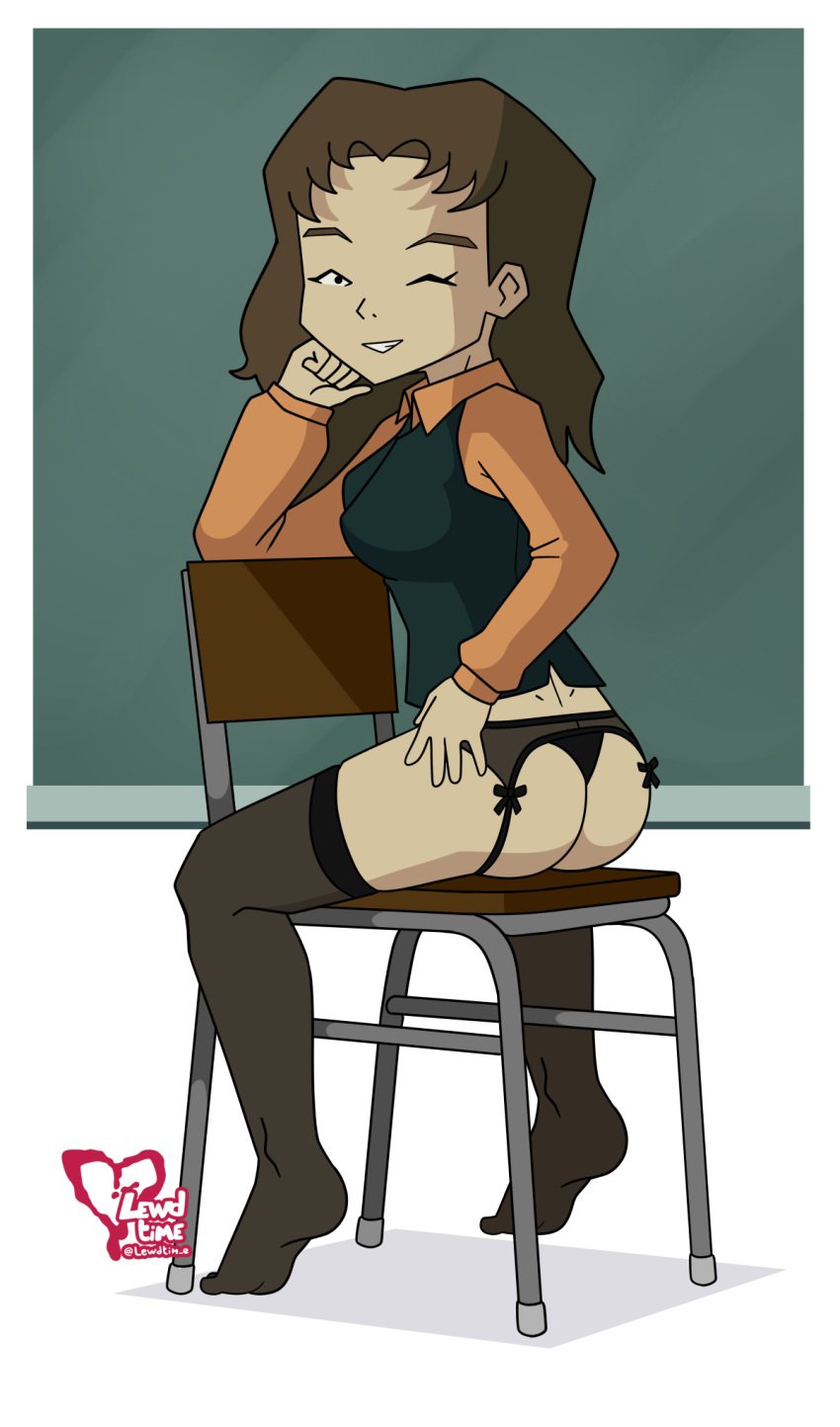 behind_view brigitte_meyer code_lyoko female lewdtime lingerie no_pants smile_at_viewer white_background wink