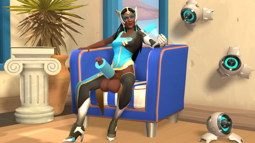 3d blue-tinted_eyewear dark-skinned_futanari dark_skin erection futanari indian onahole overwatch penis shannonthefempyro symmetra tinted_eyewear visor