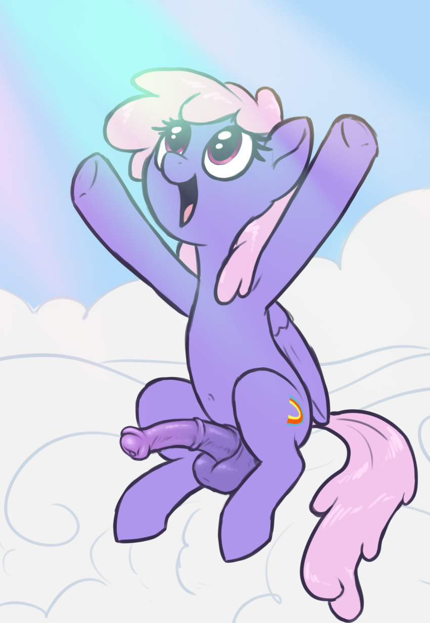 balls clouds friendship_is_magic futa_only futanari looking_at_viewer my_little_pony open_mouth pegasus penis penis_out rainbowshine raised_hoof smile solo solo_futa t72b