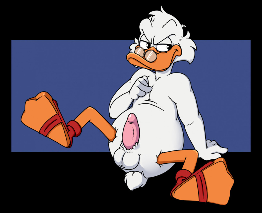 anthro avian balls beak disney duck ducktales furry glasses male male_focus male_only neenya older older_male penis scrooge_mcduck socks solo solo_focus solo_male white_feathers