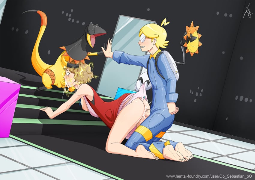 1boy 1girls all_fours ass barefoot bent_over bestiality blonde_hair breasts citron_(pokemon) clemont clothed clothed_sex clothing cum cum_in_mouth cum_in_pussy cum_inside defeat defeated doggy_style double_cumshot double_penetration eiffel_tower_position electricity electrocution feet female forced forced_to_swallow from_behind game_freak glasses gym_leader heliolisk high_five human illumina_city indoors interspecies lumiose_gym machine male mascara nintendo no_bra no_panties oo_sebastian_oo penis pink_panties pokemon pokemon_(anime) pokemon_xy pokephilia pussy rape red_dress running_mascara runny_makeup serena_(pokemon) sex source_request spitroast teamwork torn_clothes torn_clothing unwanted_creampie unwanted_cumshot unwilling vaginal_penetration