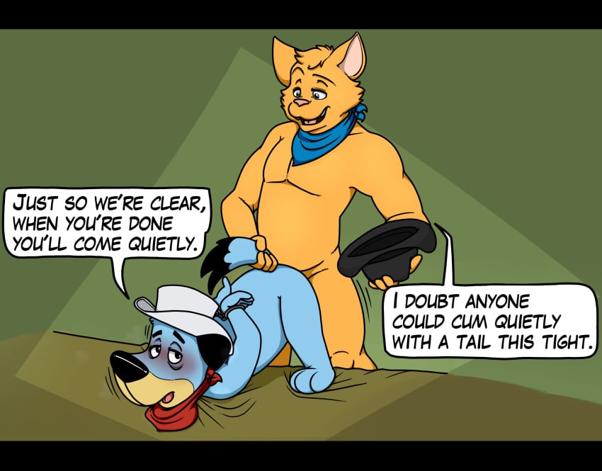 2boys anal anthro blue_fur blush canine character_request cowboy_hat english_text feline furry gay hanna-barbera huckleberry_hound neenya open_mouth the_huckleberry_hound_show yaoi