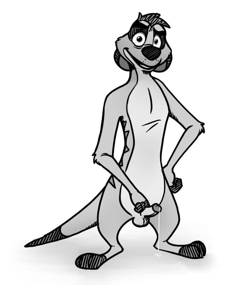 anthro cum_drip disney furry male meerkat monochrome neenya penis solo tail the_lion_king timon