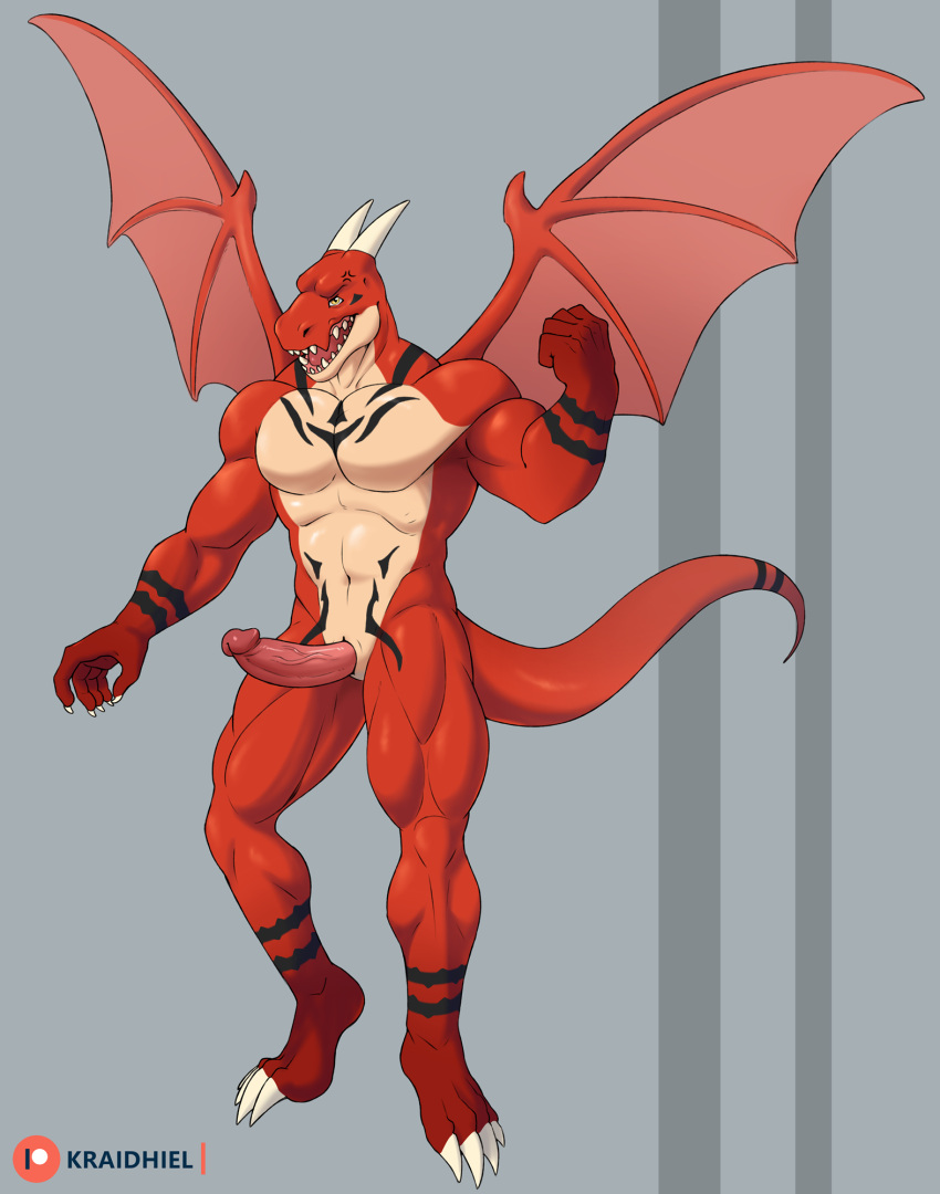 anthro dragon hi_res kraidhiel male muscular nude slit solo