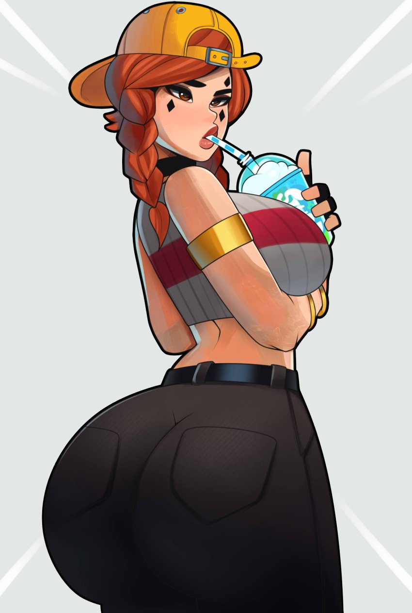 1girls 2d ass aura_(fortnite) backwards_baseball_cap baseball_cap big_ass big_butt breasts brown_eyes cap clothed clothing female female_only fortnite hat huge_ass human human_only humanoid jeans large_ass light-skinned_female light_skin looking_at_viewer looking_back looking_right not_furry orange_hair pale-skinned_female pale_skin panties postblue98 simple_background solo solo_female straw streetwear twintails white_background