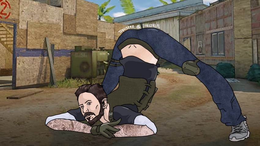 alex_mason army ass beard brown_hair call_of_duty dressed jack-o_pose looking_at_viewer male male_only max_harper military nonude sfw soldier solo tattoo thectrlpl(artist) tybuszko(artist)