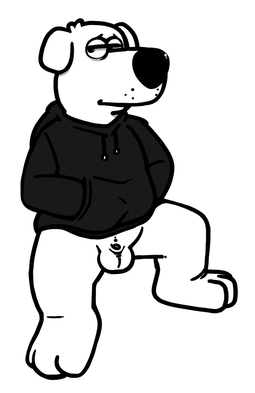 anthro brian_griffin family_guy furry hands_in_pockets hoodie male monochrome neenya penis sheathed small_penis solo solo_male